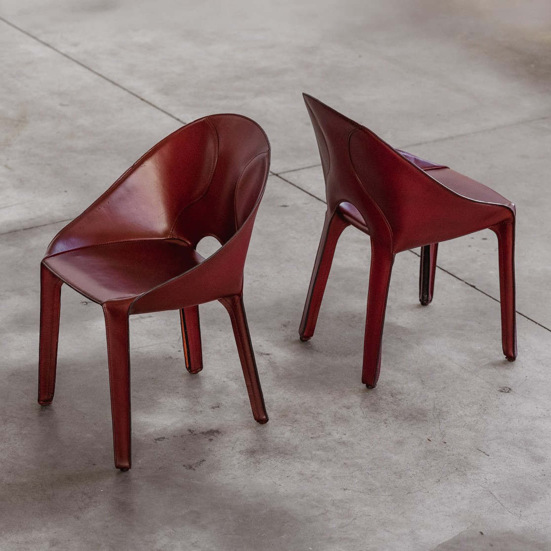 Mario Bellini “Lira & Liuto” Chairs for Cassina, Bordeaux Leather, 1989, Set of 6, 1989