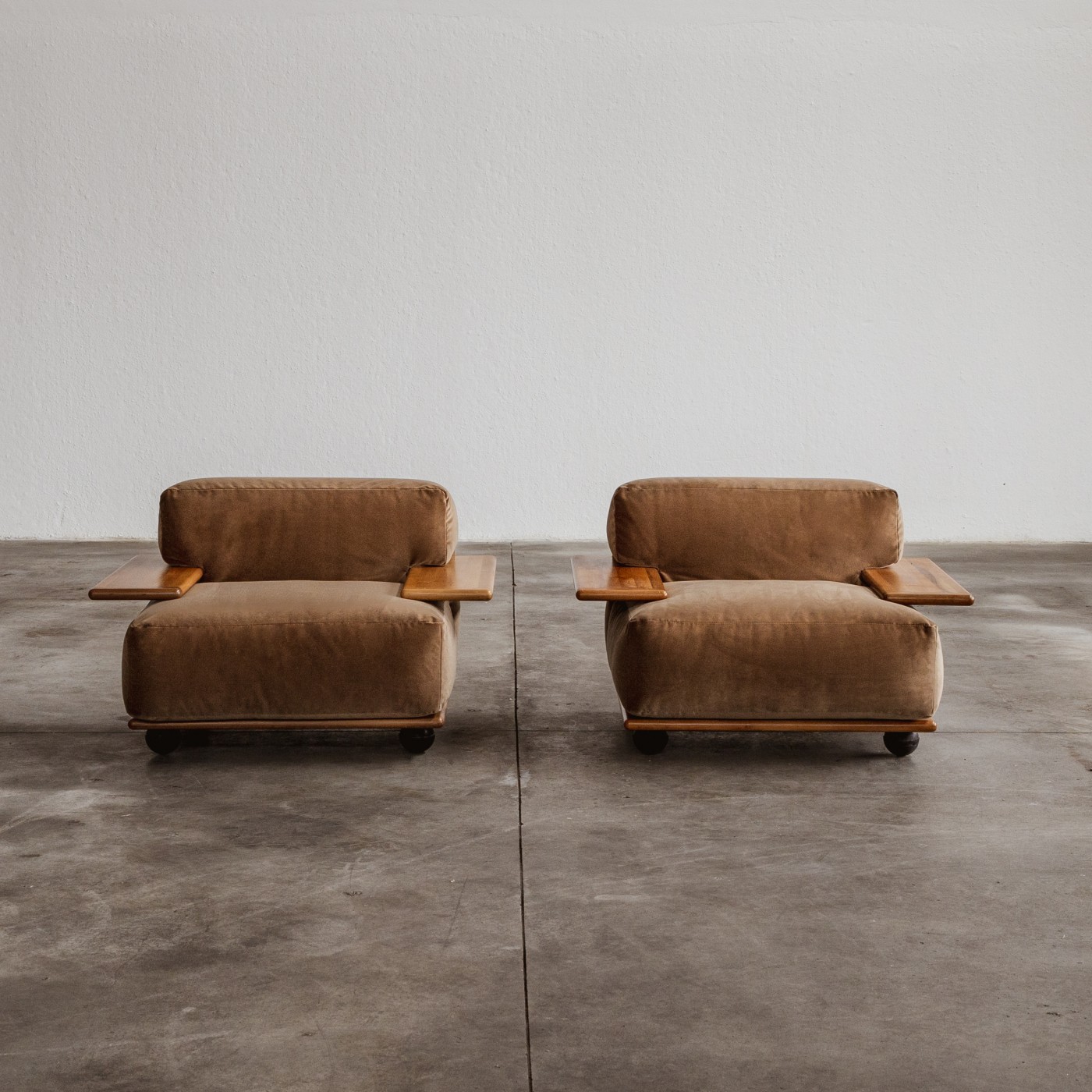 Mario Bellini "Pianura" Armchairs for Cassina, Argilla Velvet, 1971, set of 2, 1970s