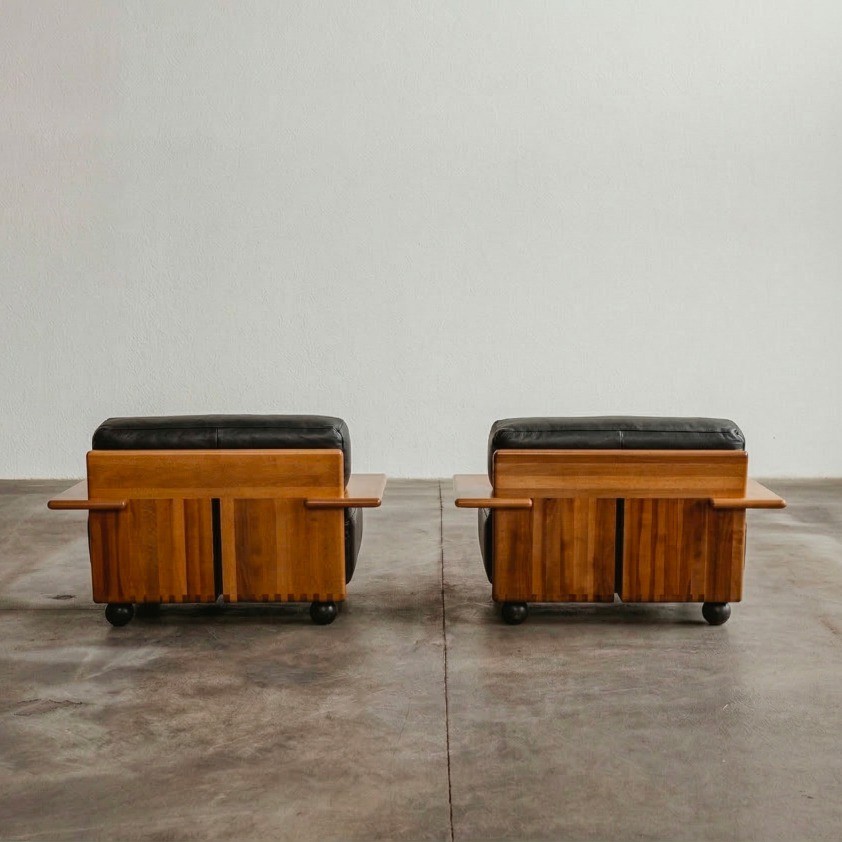 Mario Bellini "Pianura" Armchairs for Cassina, black leather, 1971, set of 2, 1970s