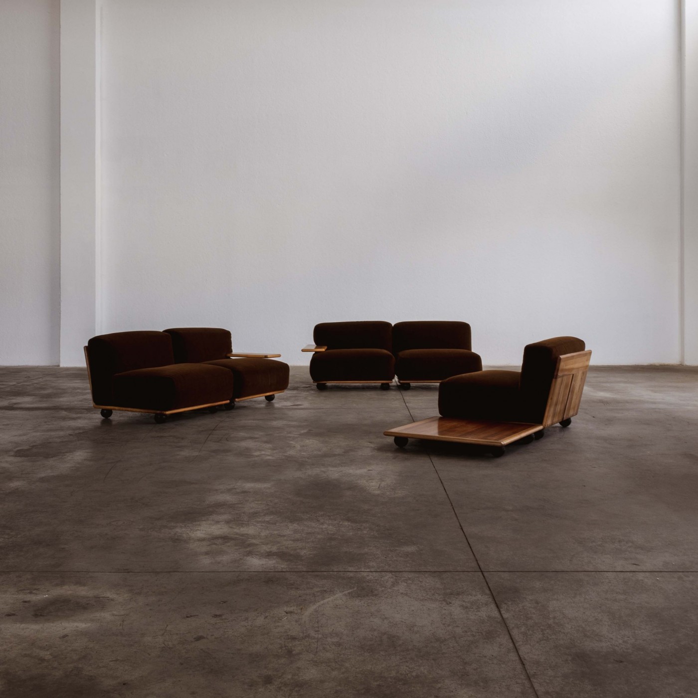 Mario Bellini "Pianura" Living room set for Cassina, brown mohair velvet, 1971, Set of 5, 1971