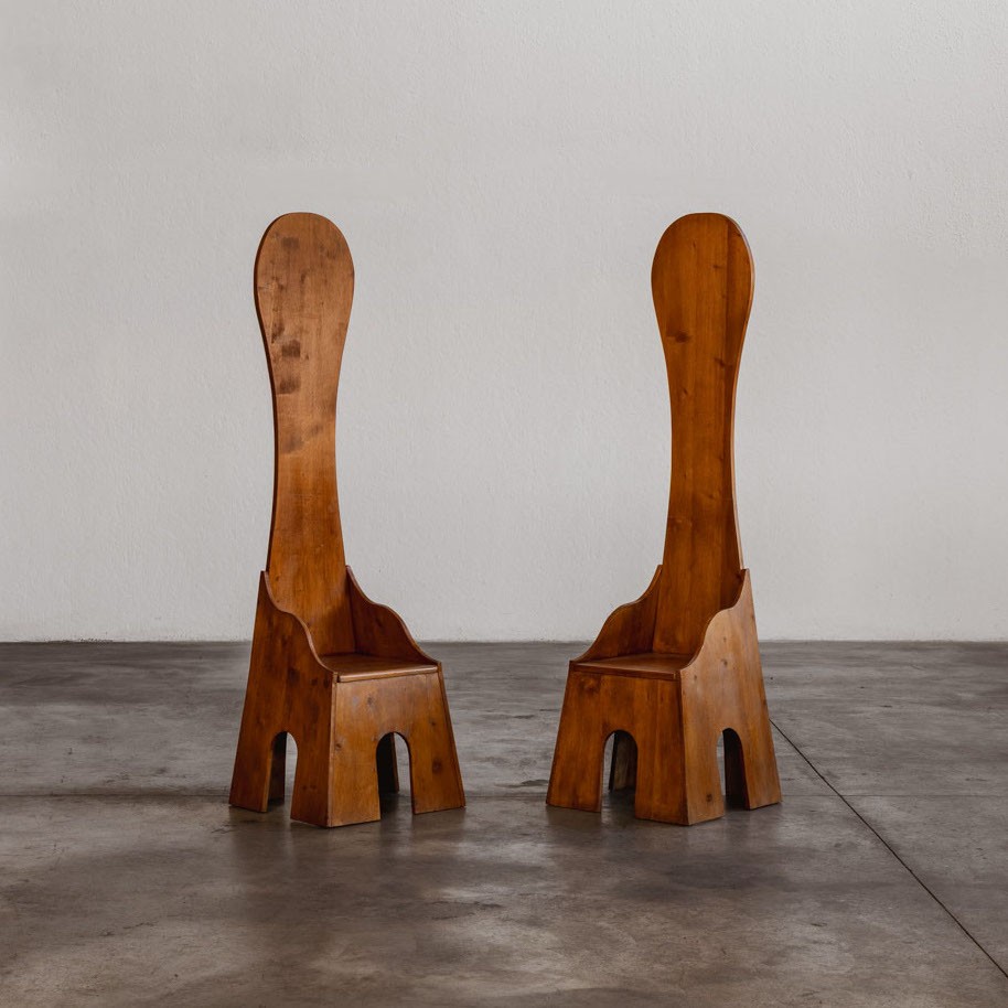 Mario Ceroli “Fratina” Sculptural Chairs for Poltronova, 1972, Set of 2, 1972