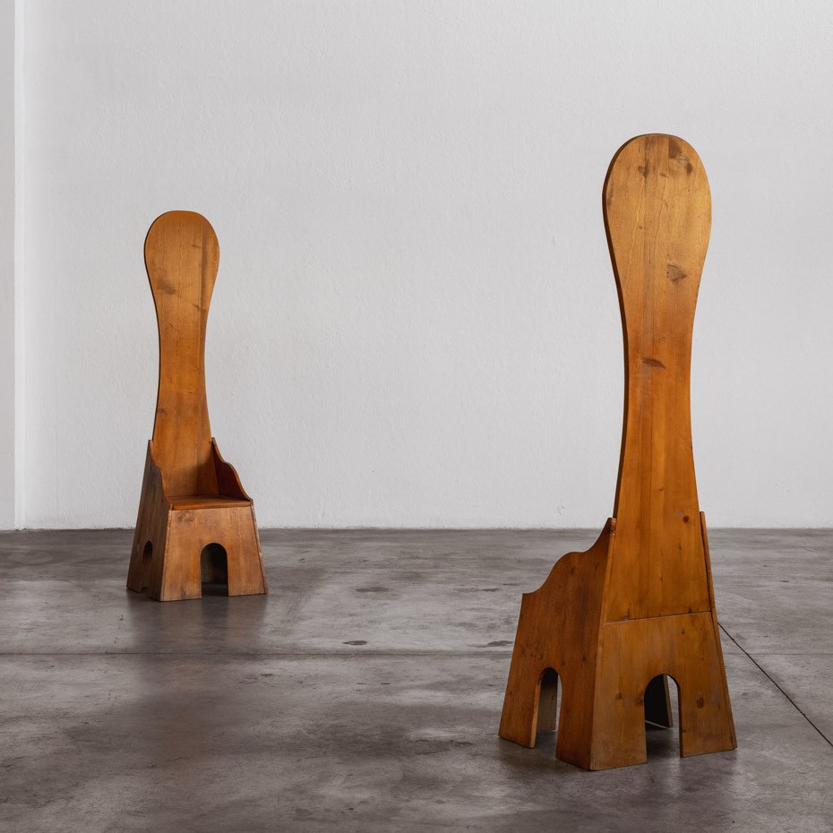 Mario Ceroli “Fratina” Sculptural Chairs for Poltronova, 1972, Set of 2, 1972