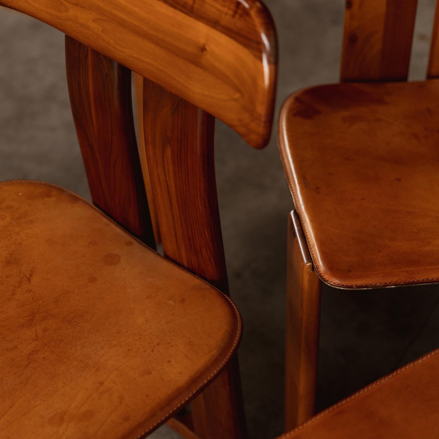 Mario Marenco "Sapporo" Dining Chairs for Mobil Girgi, Cognac Leather, 1970, Set of 12, 1970