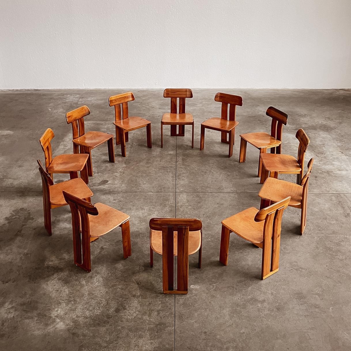 Mario Marenco "Sapporo" Dining Chairs for Mobil Girgi, Cognac Leather, 1970, Set of 12, 1970