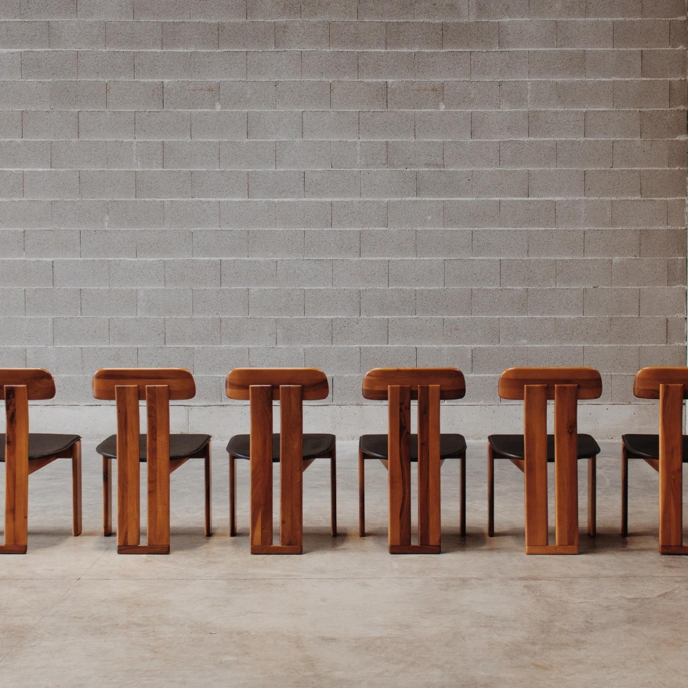 Mario Marenco "Sapporo" Dining Chairs for Mobil Girgi, Black Leather 1970, Set of 6, 1970