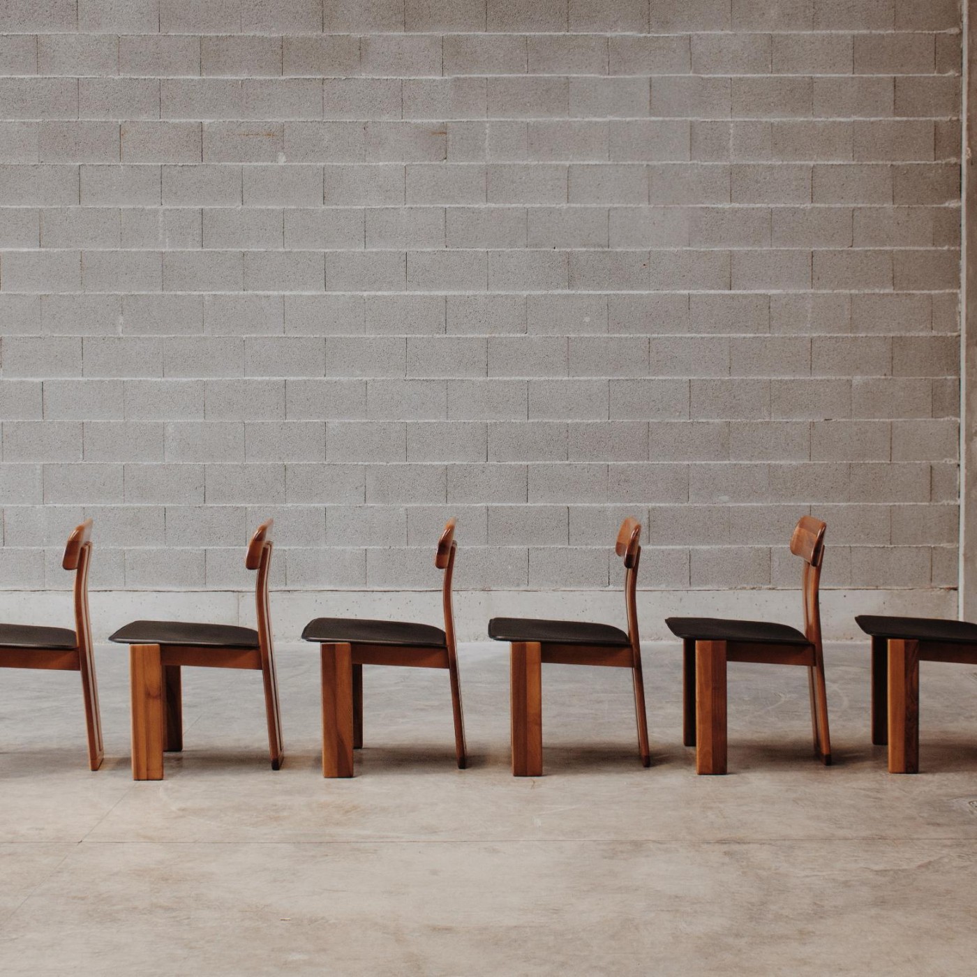 Mario Marenco "Sapporo" Dining Chairs for Mobil Girgi, Black Leather 1970, Set of 6, 1970