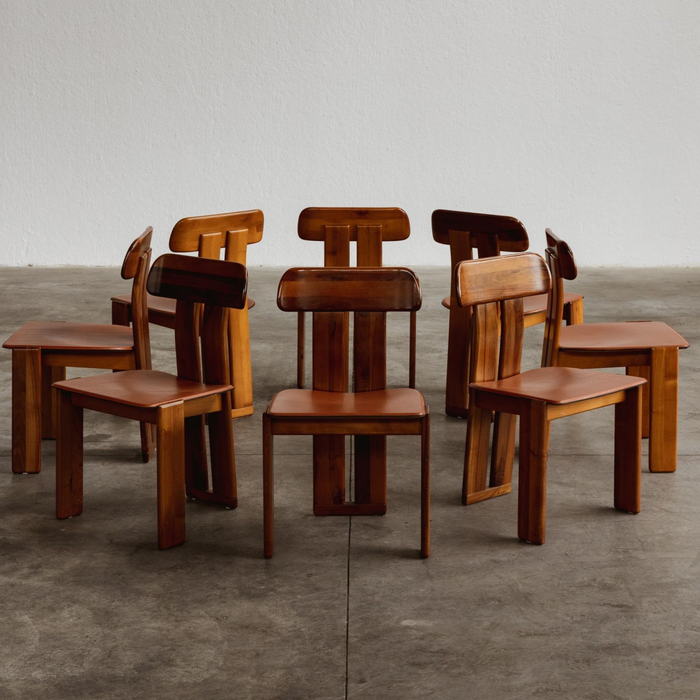 Mario Marenco "Sapporo" Dining Chairs for Mobil Girgi, Reddish Brown Leather, 1970, Set of 8, 1970