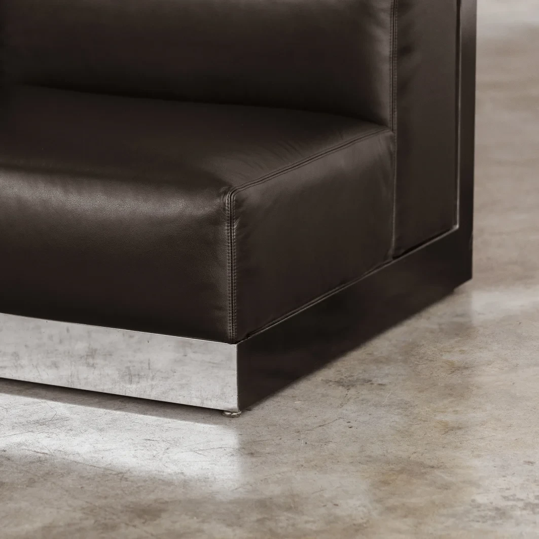 Menilio Taro "811" Modular Sofa for Cinova, Black Leather, 1970, Set of 6, 1970