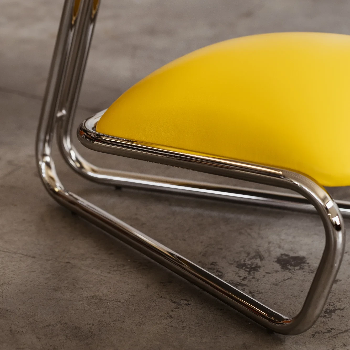 Modernist Lounge Chair, Yellow Leather, 1970s, 1970