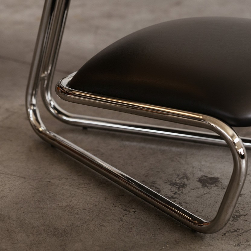 Modernist Lounge Chairs, Black Leather, 1970s, Set of 2, 1970