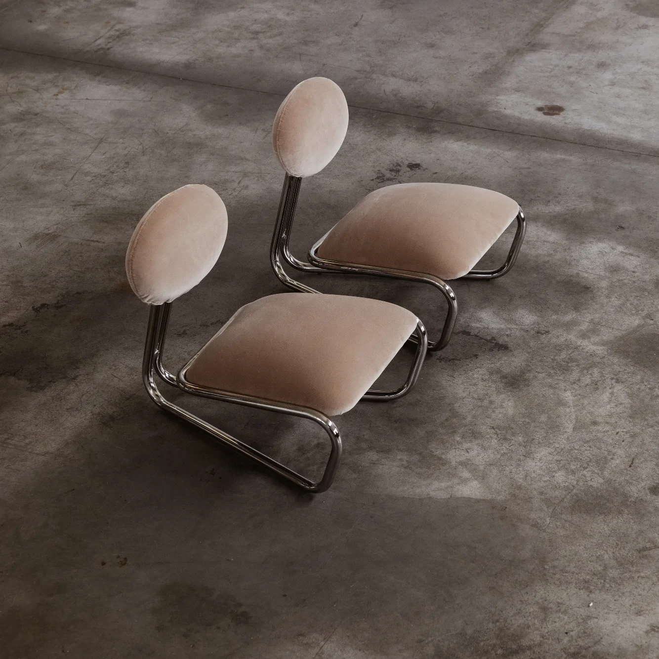 Modernist Lounge Chairs, Camel Velvet, 1970s, Set of 2, 1970