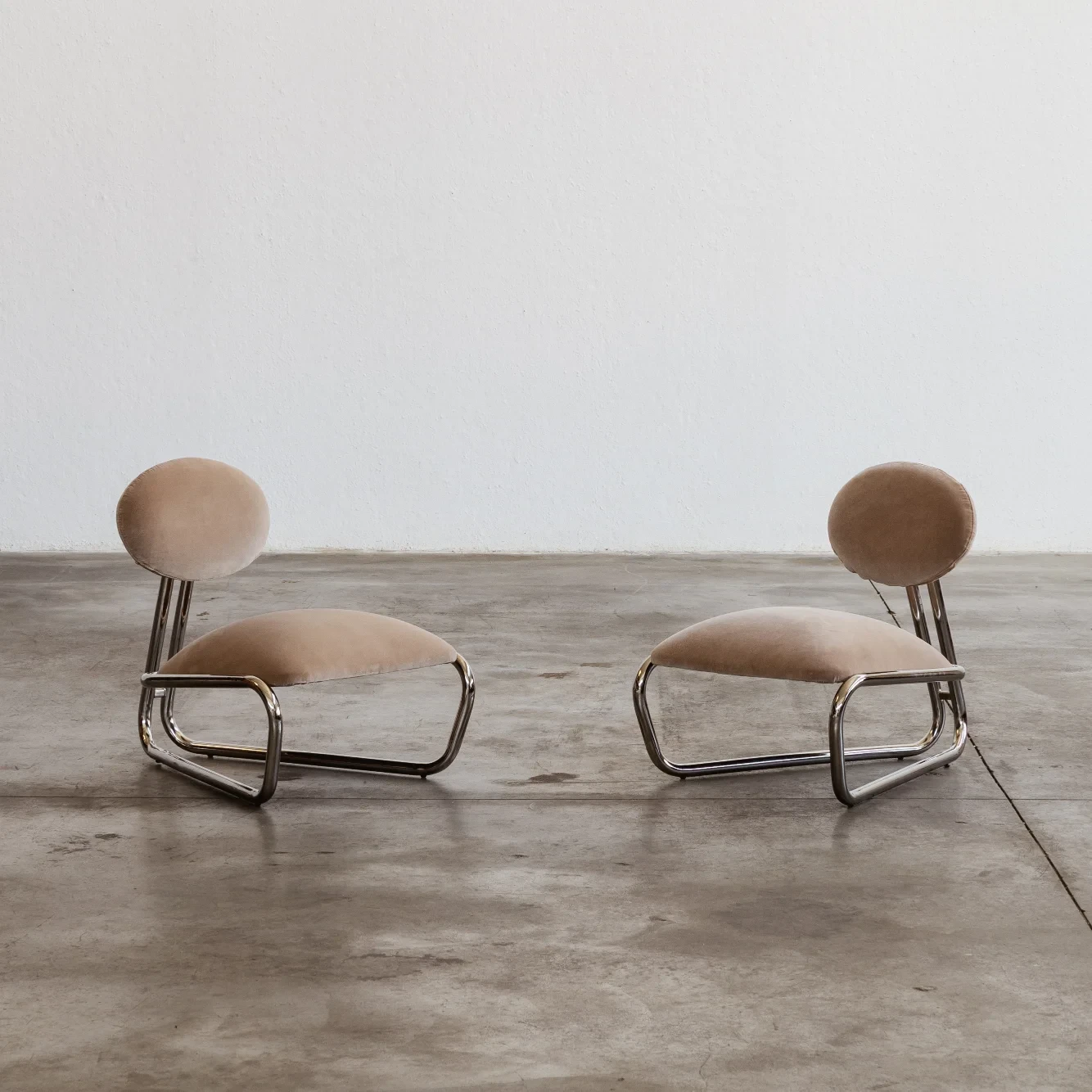 Modernist Lounge Chairs, Camel Velvet, 1970s, Set of 2, 1970