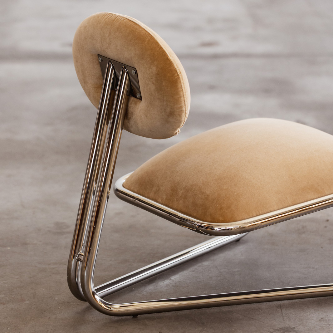Modernist Lounge Chairs, Camel Velvet, 1970s, Set of 2, 1970