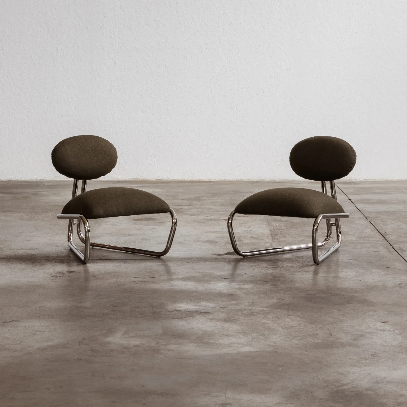 Modernist Lounge Chairs, Green Wool, 1970, Set of 2, 1970