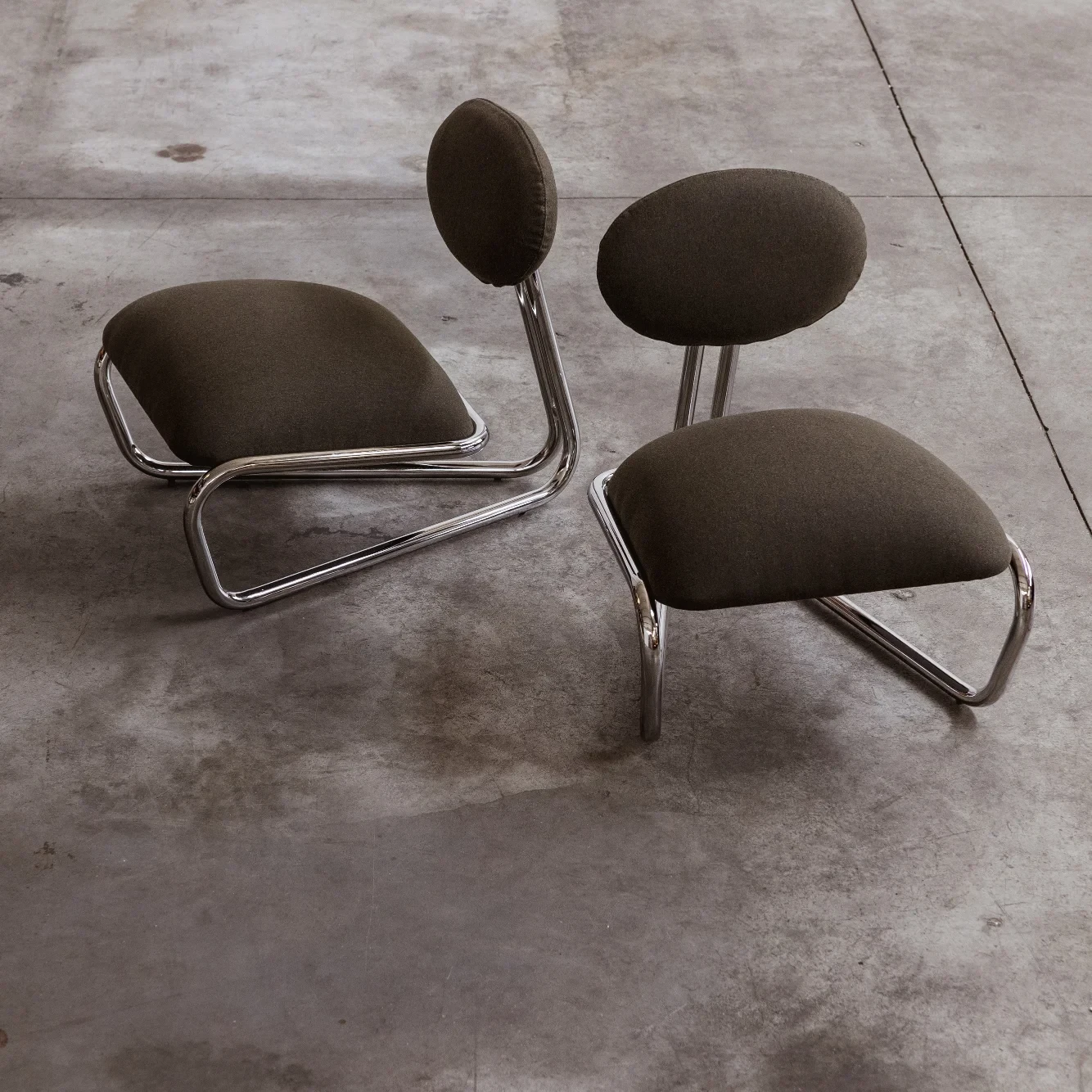 Modernist Lounge Chairs, Green Wool, 1970, Set of 2, 1970