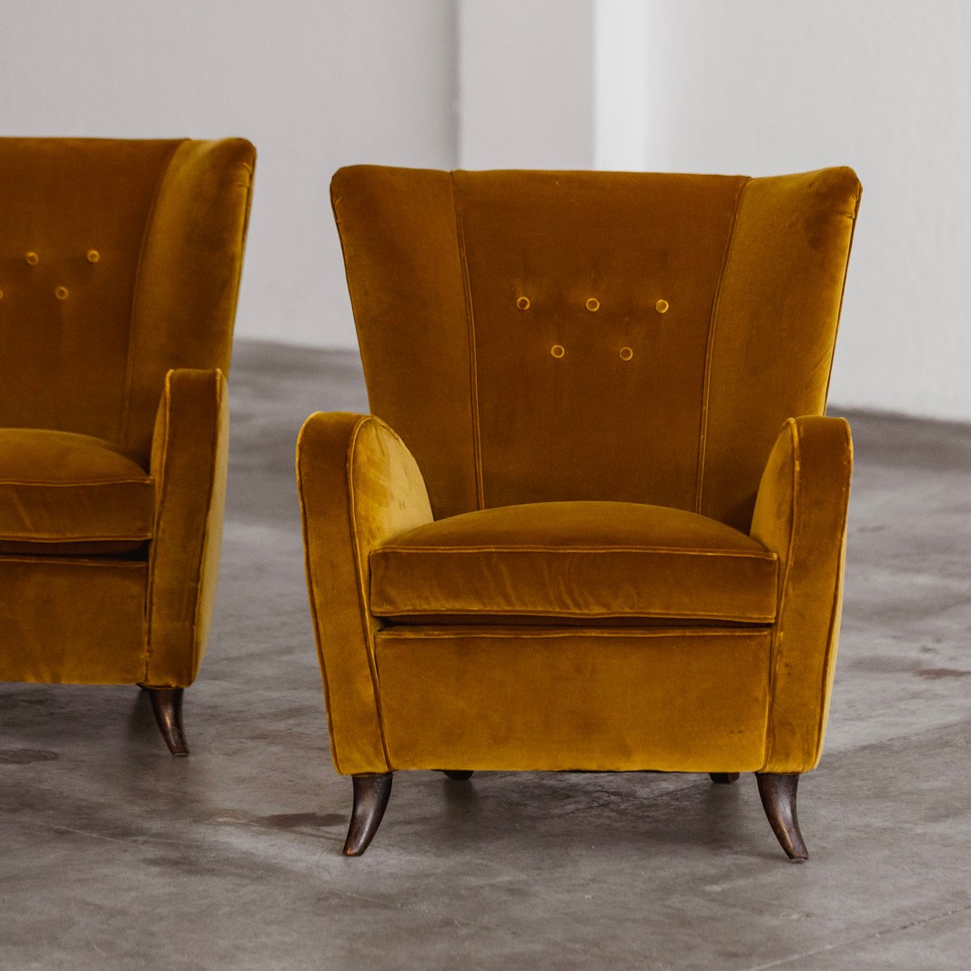 Paolo Buffa armchairs for Egidio Proserpio, Velvet, 1956, set of 2, 1956