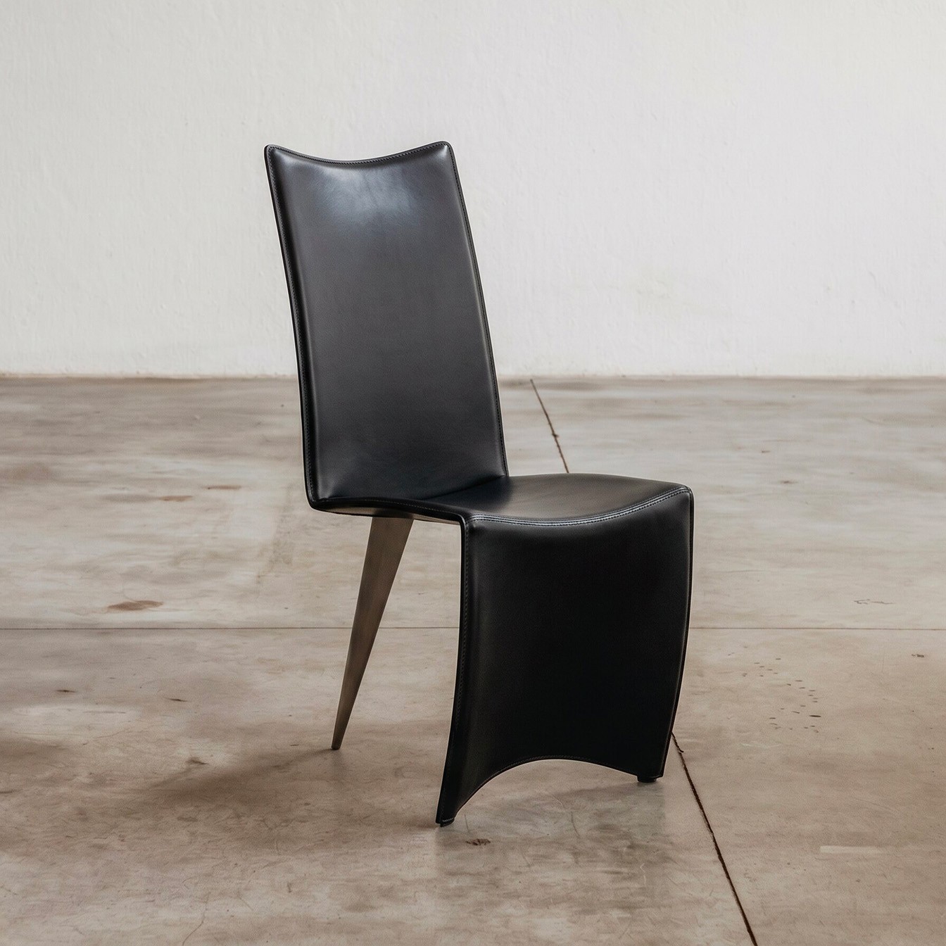 Philippe Starck "Ed Archer" Dining Chair for Driade, 1986, Black Leather, Set of 8, 1986