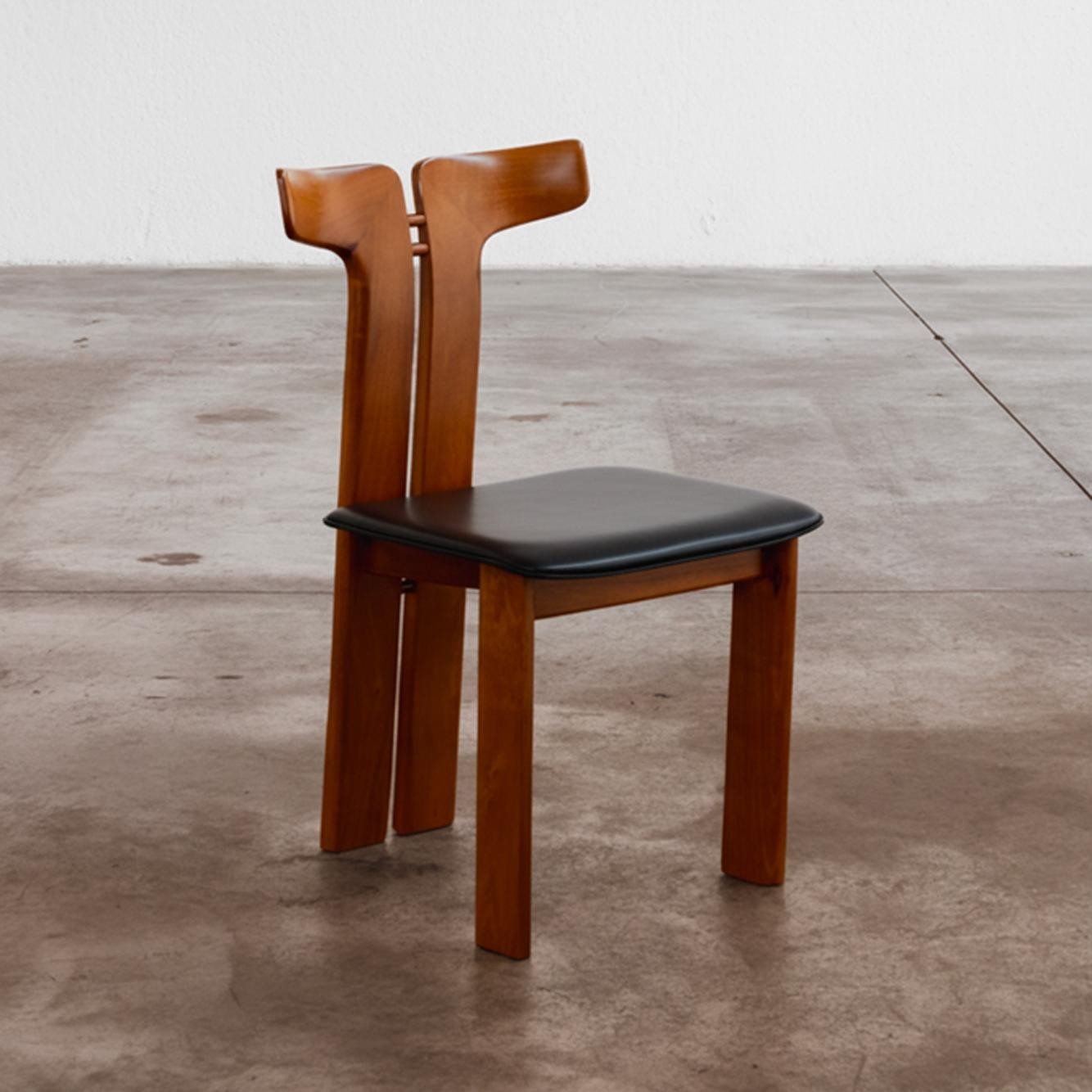 Pierre Cardin Dining Chairs, Black Leather, 1970, Set of 6, 1970s