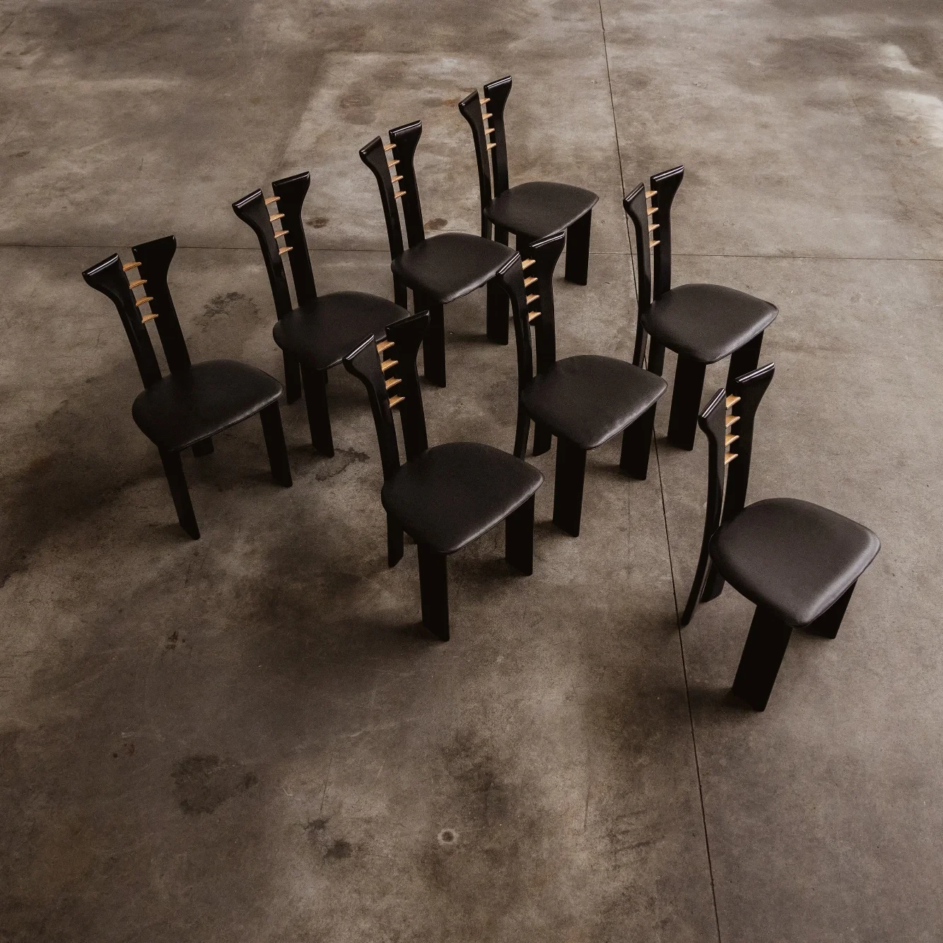 Pierre Cardin Dining Chairs for Roche Bobois, Black Leather, 1970, Set of 8, 1970s