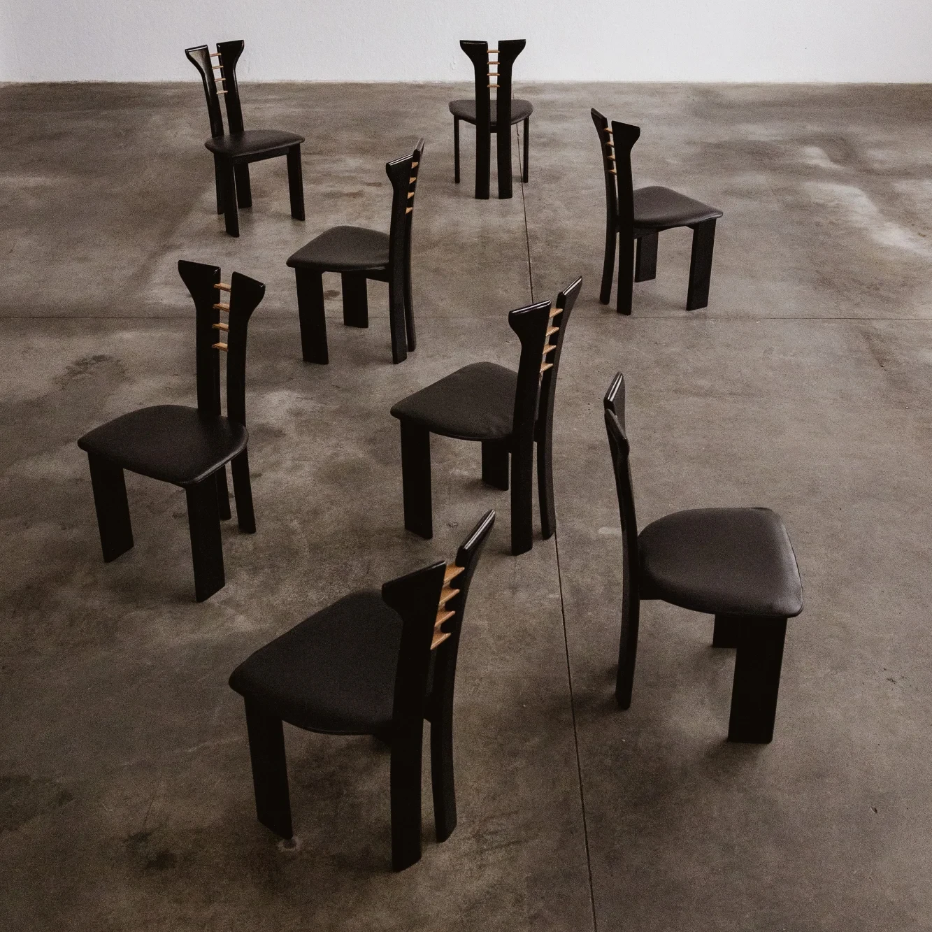 Pierre Cardin Dining Chairs for Roche Bobois, Black Leather, 1970, Set of 8, 1970s