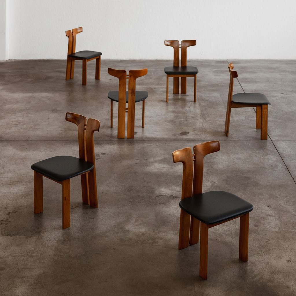 Pierre Cardin Dining Chairs for Roche Bobois, Black Leather, 1970, Set of 6, 1970s