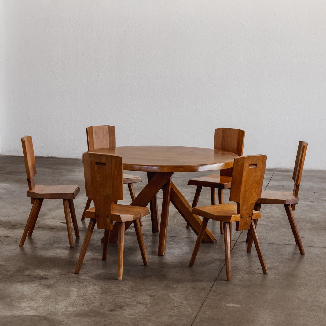 Pierre Chapo T21B "Sfax" Table & "S28" Chairs for Atelier Pierre Chapo, Wood, France, 1970s, 1970s