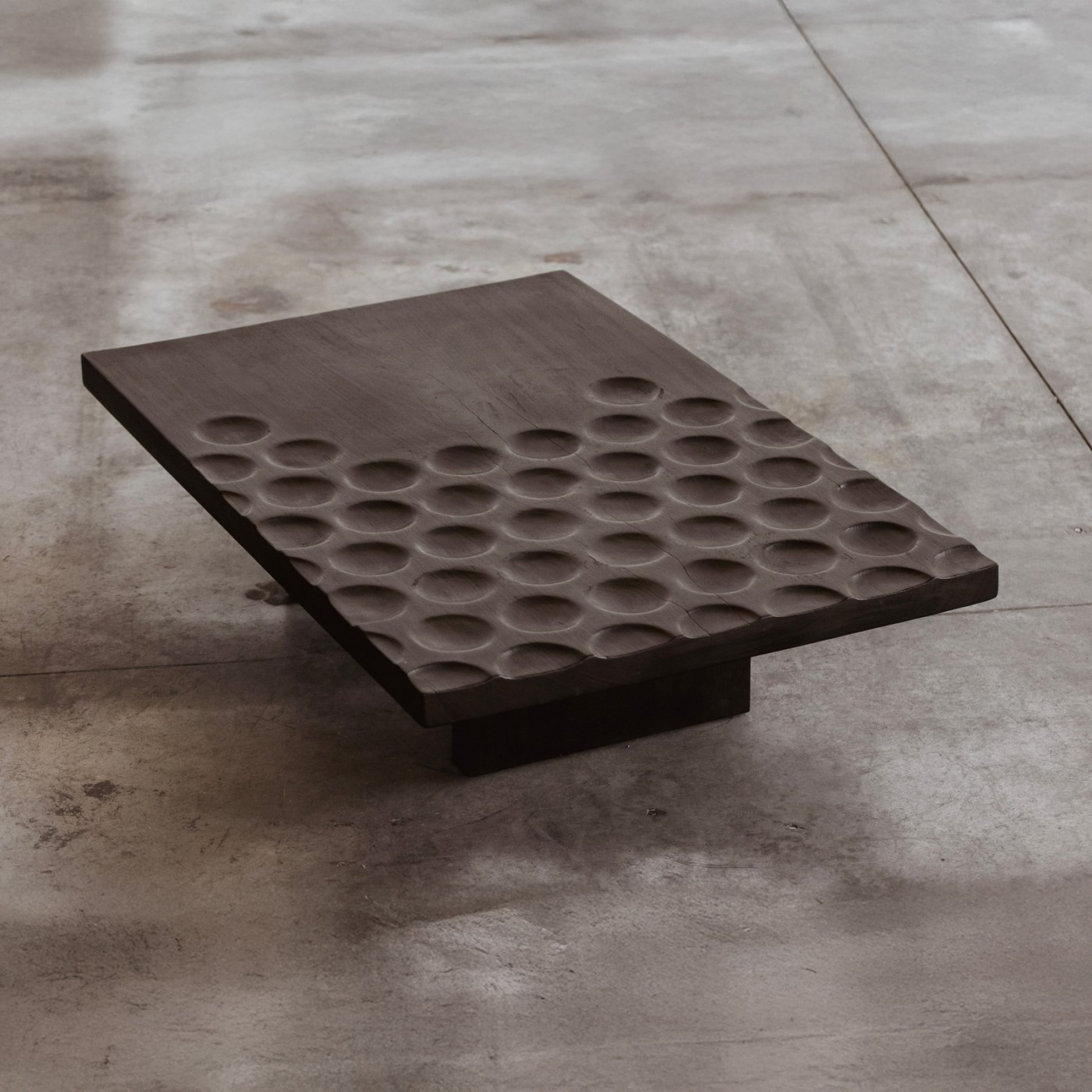 Sculptural Low Table in Dark Carved Wood, France, 1960s, 1960s