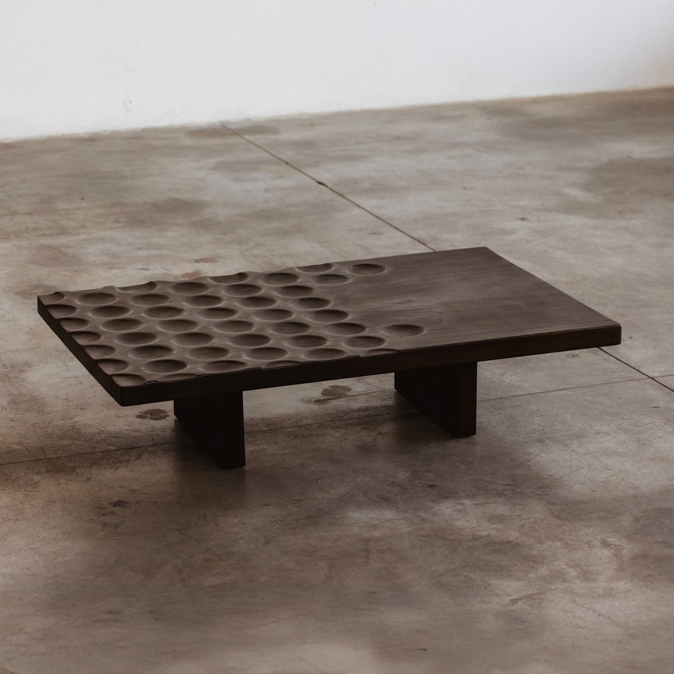 Sculptural Low Table in Dark Carved Wood, France, 1960s, 1960s