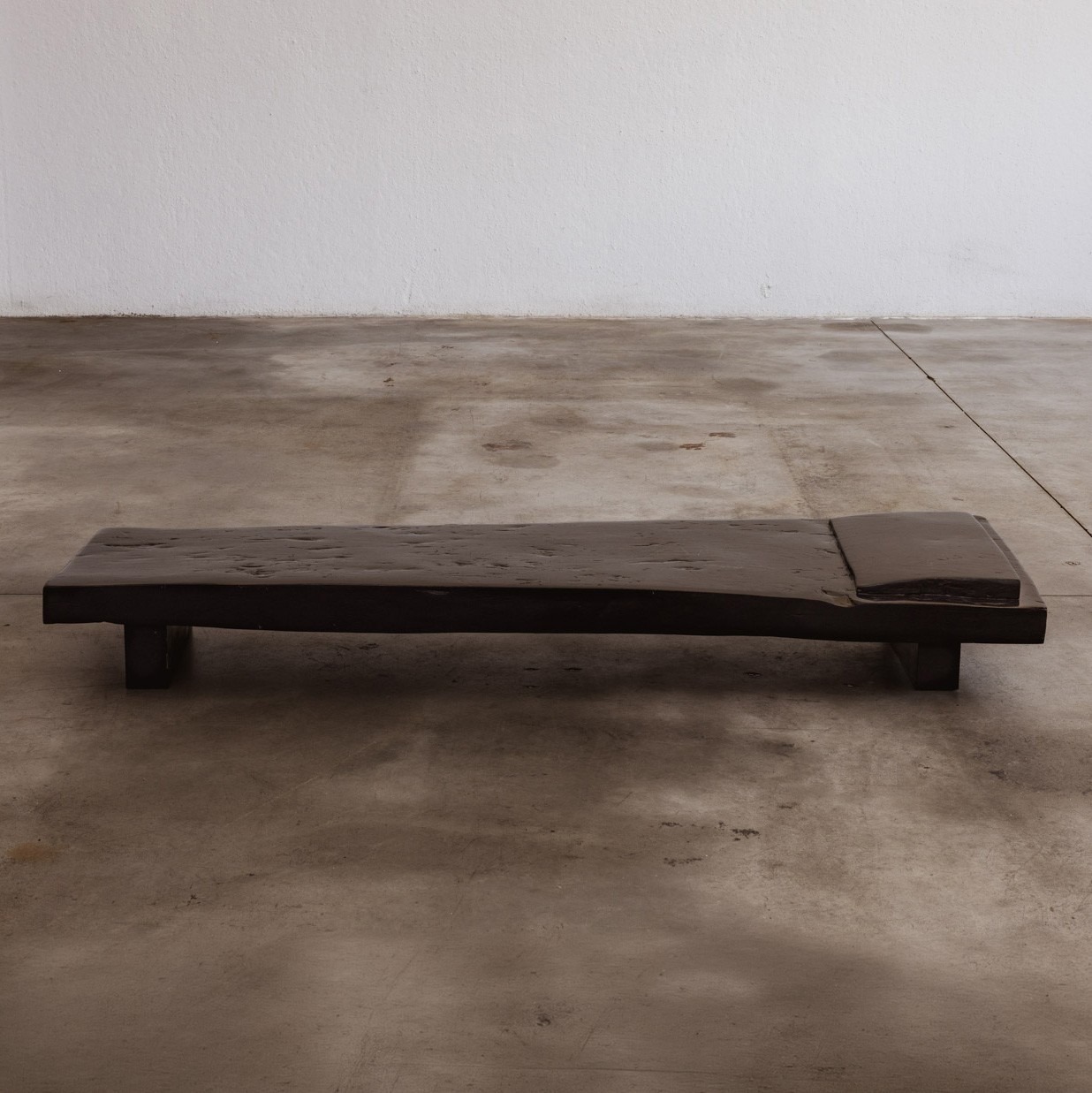 Sculptural Monolithic Black-Stained Wood Banquette, France, 1960s, 1960s