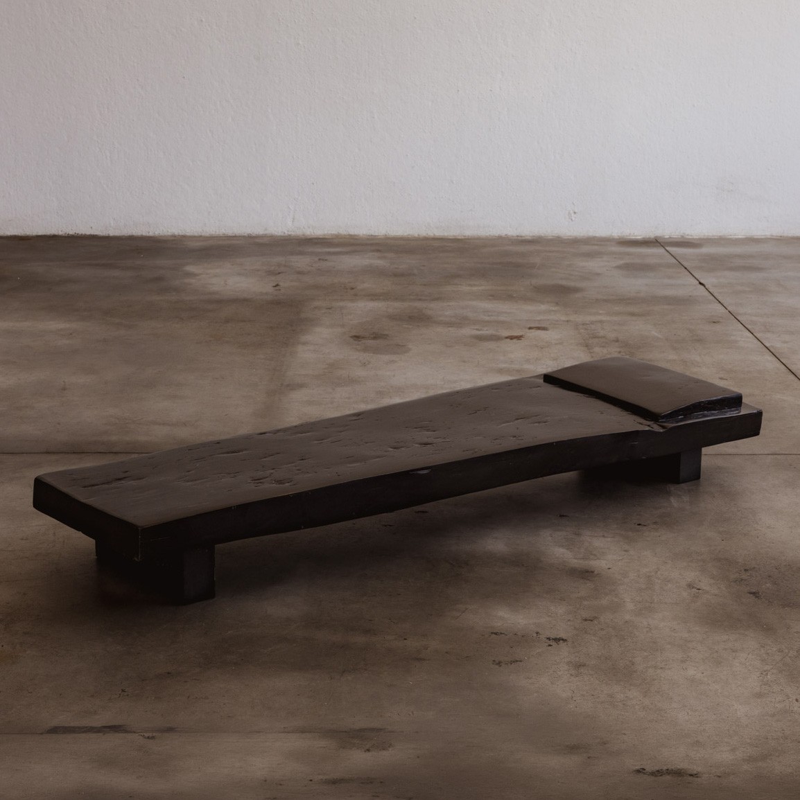 Sculptural Monolithic Black-Stained Wood Banquette, France, 1960s, 1960s