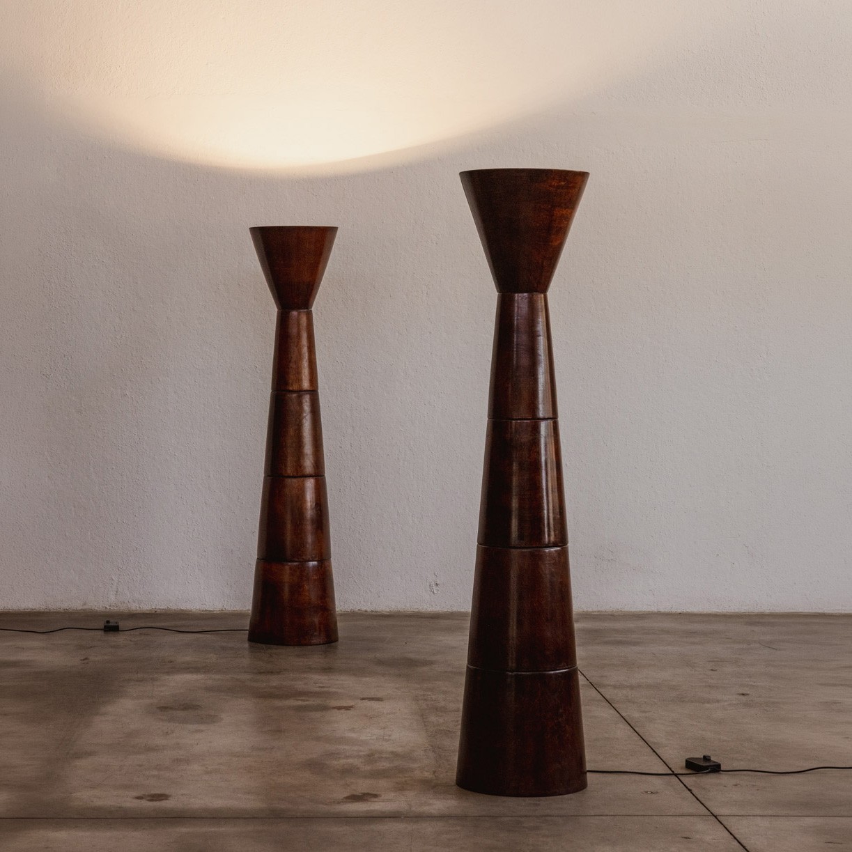 Sculptural Turned Wood Floor Lamps, France, 1960, Set of 2, 1960
