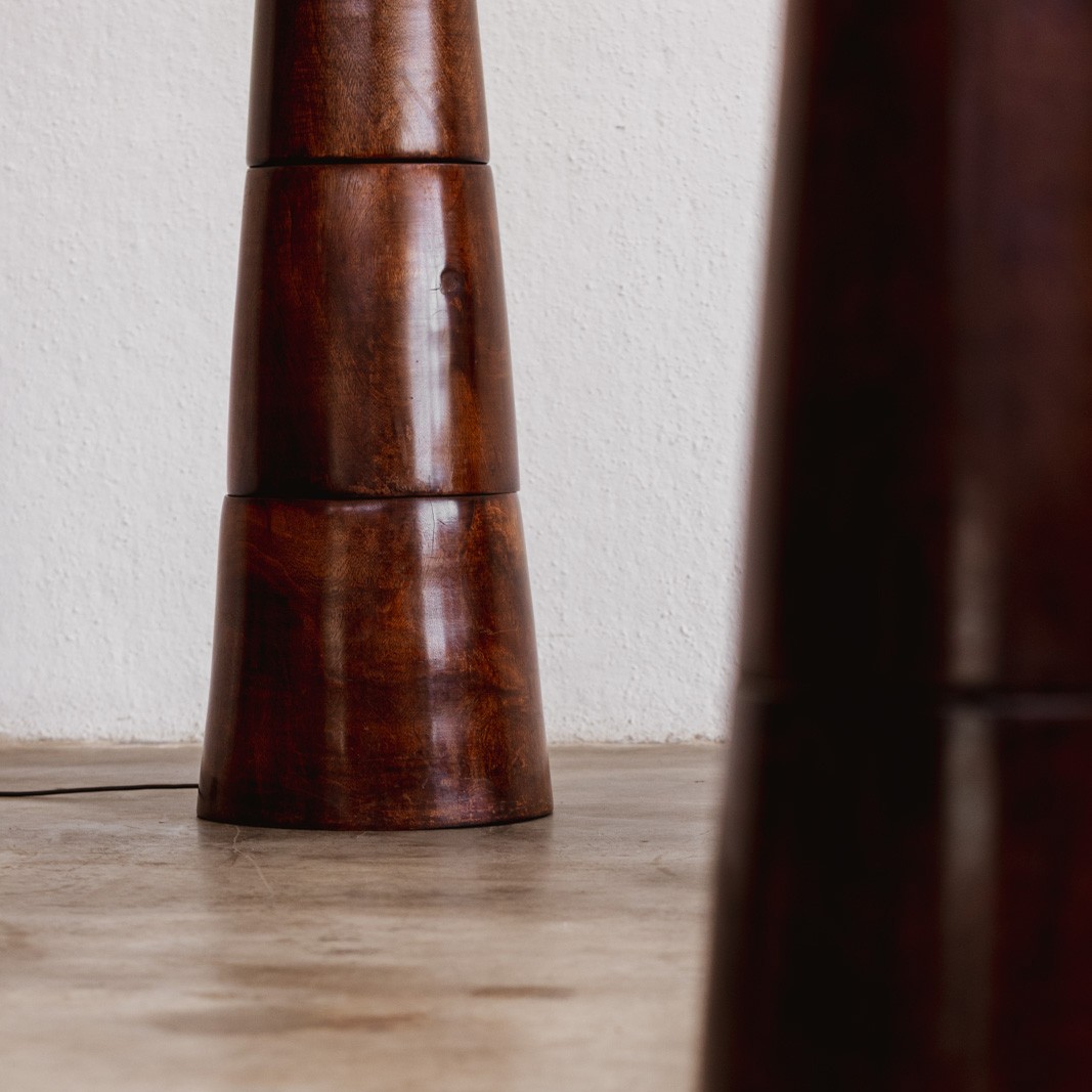 Sculptural Turned Wood Floor Lamps, France, 1960, Set of 2, 1960