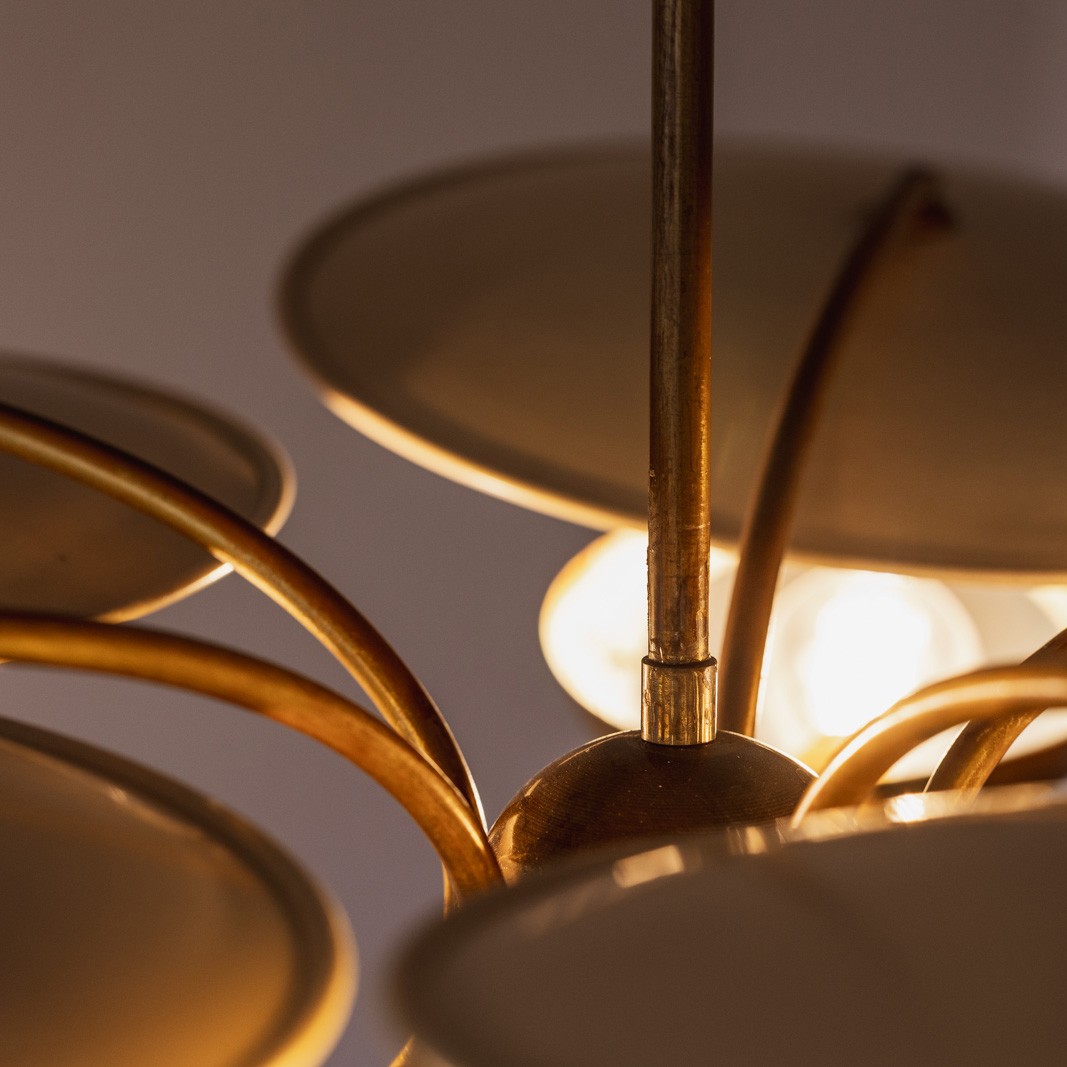 Stilnovo Brass and Opaline Glass Chandelier, 1960s, 1960s
