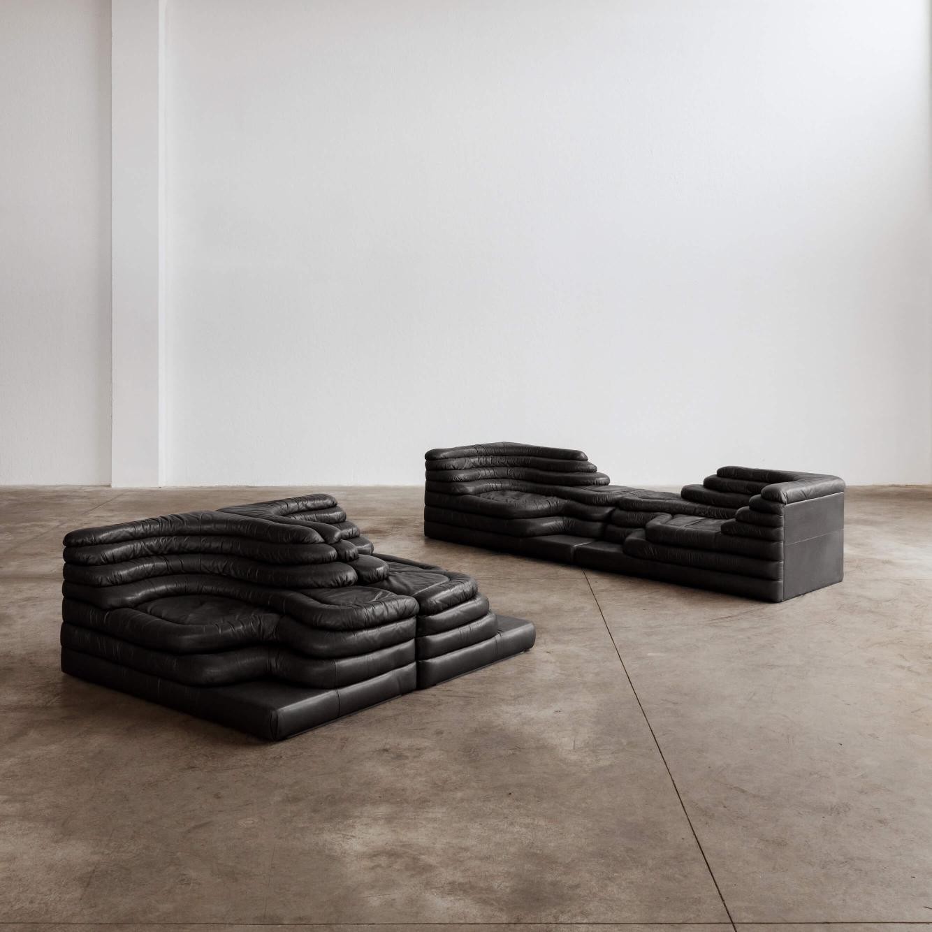 Ubald Klug DS-1025 "Terrazza" Sofa for De Sede, Black Leather, 1974, Set of 4, 1974