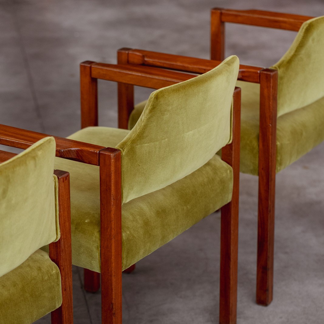 Umberto Brandigi "Jollina" Dining Chairs for Poltronova, Green Velvet, 1960s, Set of 8, 1960s