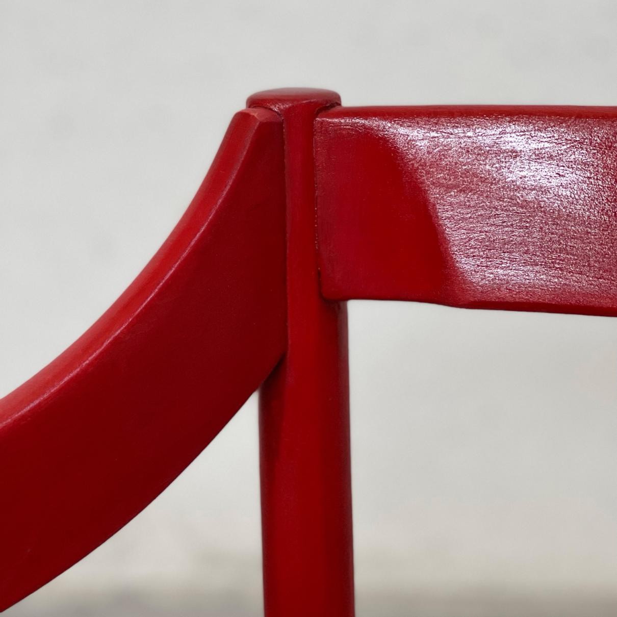 Vico Magistretti “Carimate” Dining Chairs for Cassina, Red Lacquered Wood, 1960, Set of 12, 1960