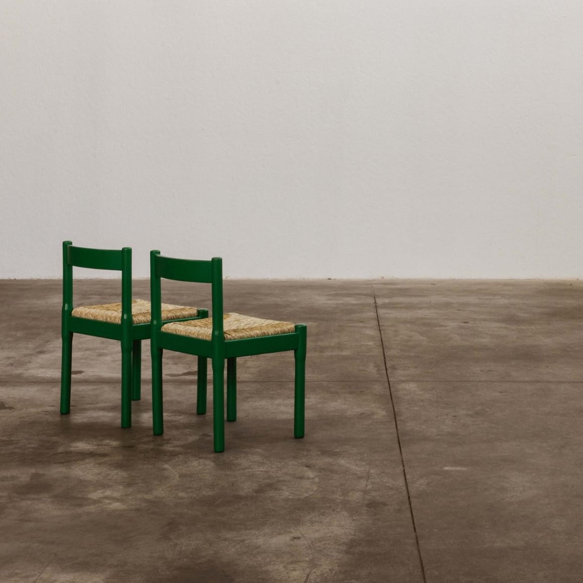 Vico Magistretti "Carimate" Dining Chairs for Cassina, Green Lacquered, 1960, Set of 10, 1960