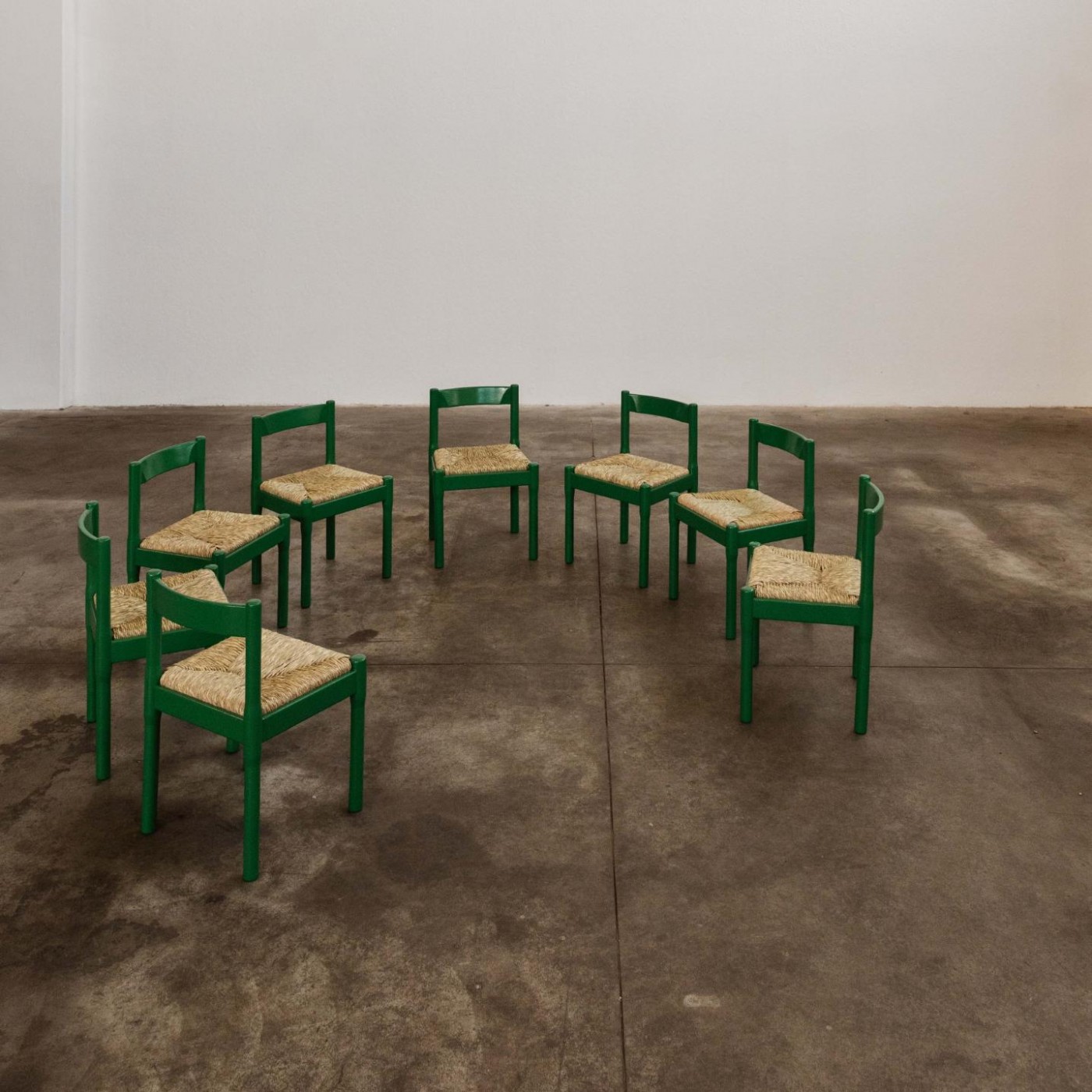 Vico Magistretti "Carimate" Dining Chairs for Cassina, Green Lacquered, 1960, Set of 8, 1960