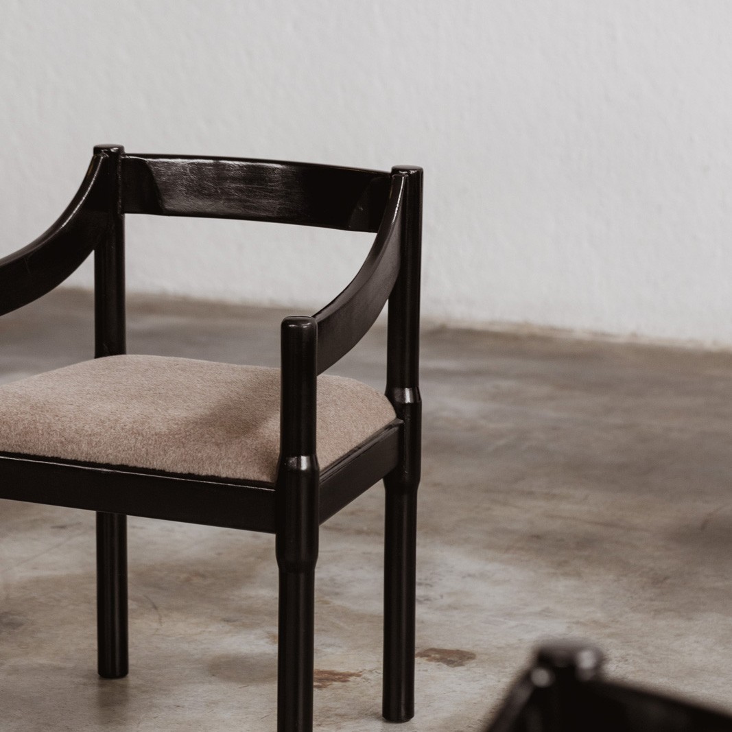 Vico Magistretti “Carimate” Dining Chairs for Cassina, Taupe Alpaca Velvet, 1960, Set of 6, 1960