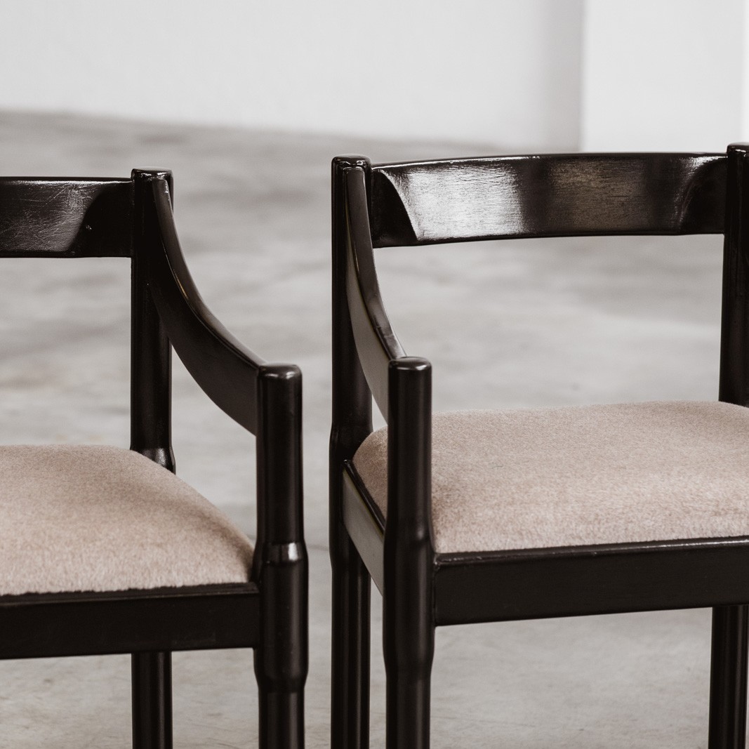 Vico Magistretti “Carimate” Dining Chairs for Cassina, Taupe Alpaca Velvet, 1960, Set of 6, 1960