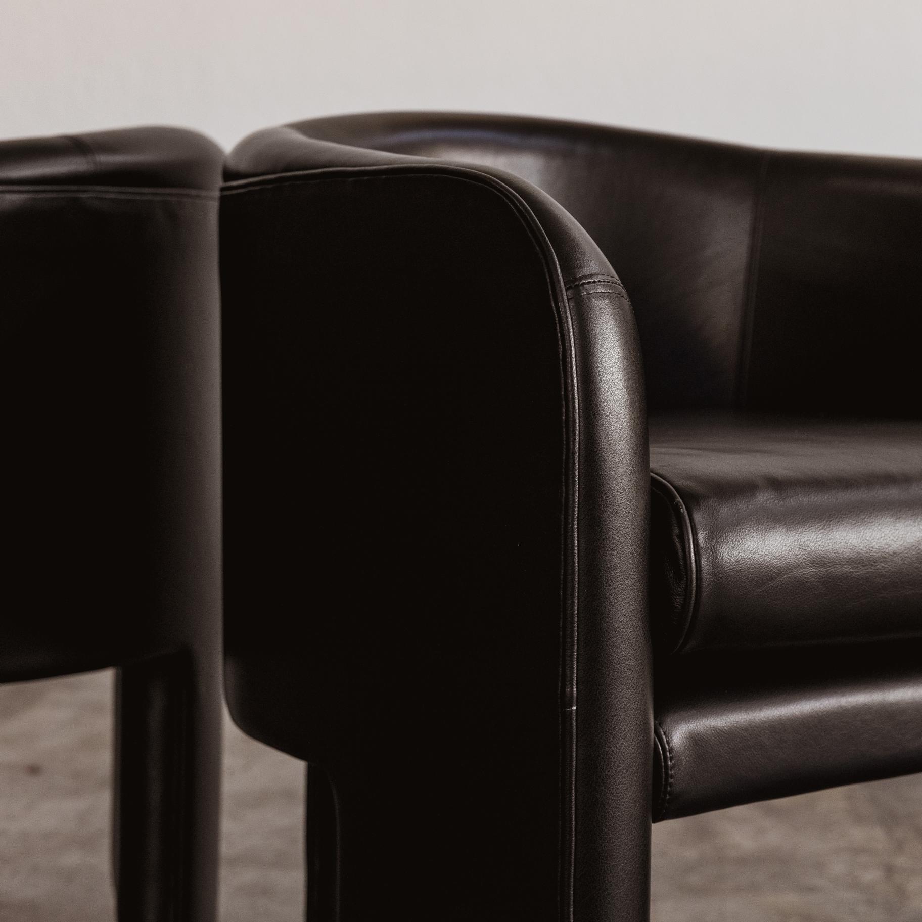 Vladimir Kagan Tripod Armchairs for Weiman, Black Leather, 1980, Set of 2, 1980