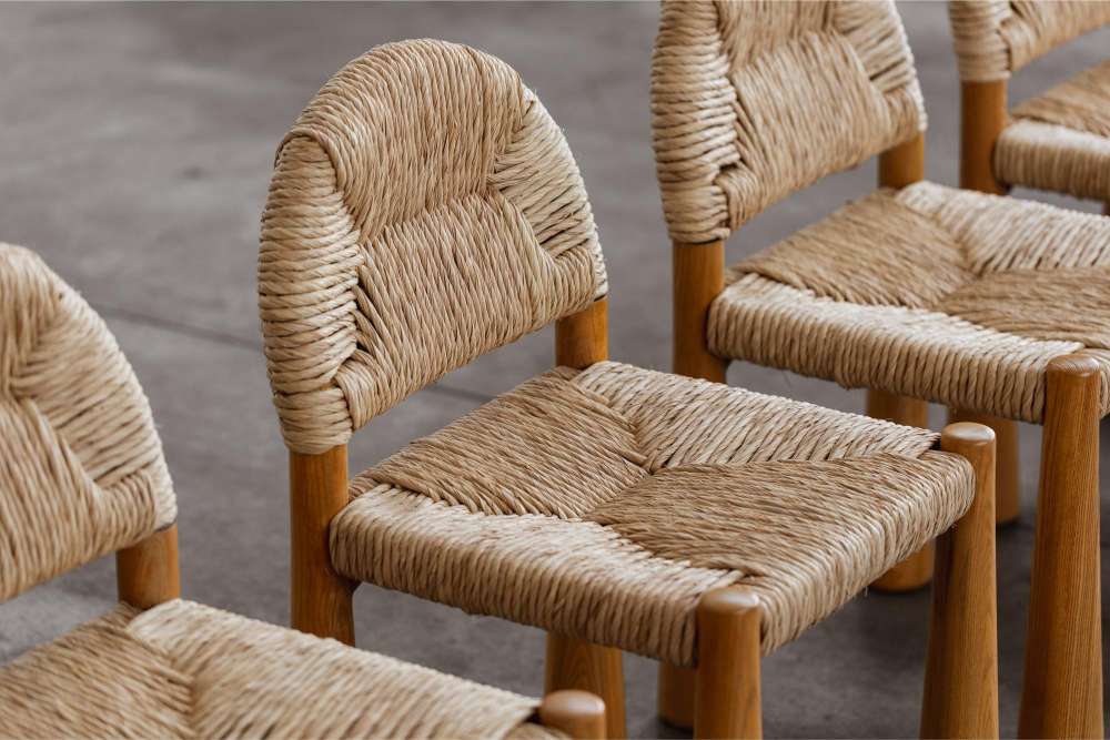 Alessandro Becchi “Toscanolla” dining chairs for Giovannetti, ashwood and straw, Italy, 1970.